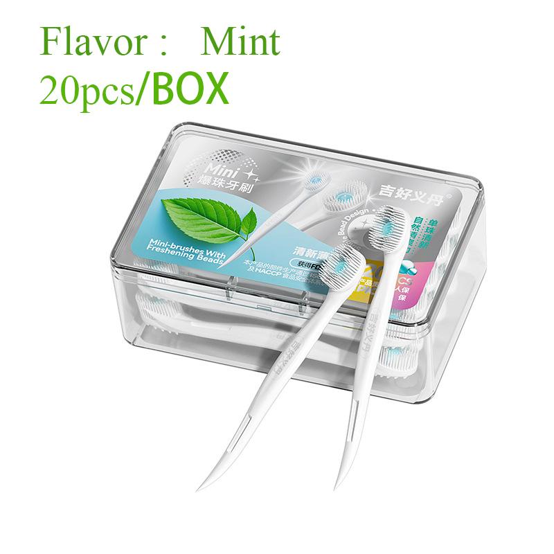 Mini Toothbrush With Mouth Freshener Beads&Toothpick&Tongue Scraper 4In1 Remove Bad Breath Portable Oral Care Tool 1/20/24Pcs