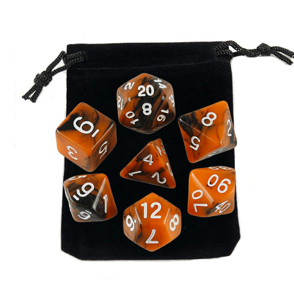 7-pack Dice with Carryall D4 D6 D8 D10 D D12 D20 Polyhedral Board Game Pieces