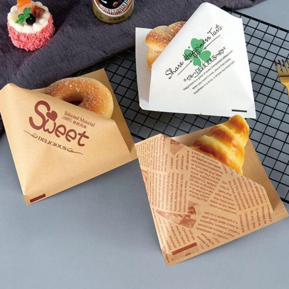 100Pcs 15x15cm Triangular Open Kraft Paper Waterproof Disposable Hamburger Pouch Restaurant
