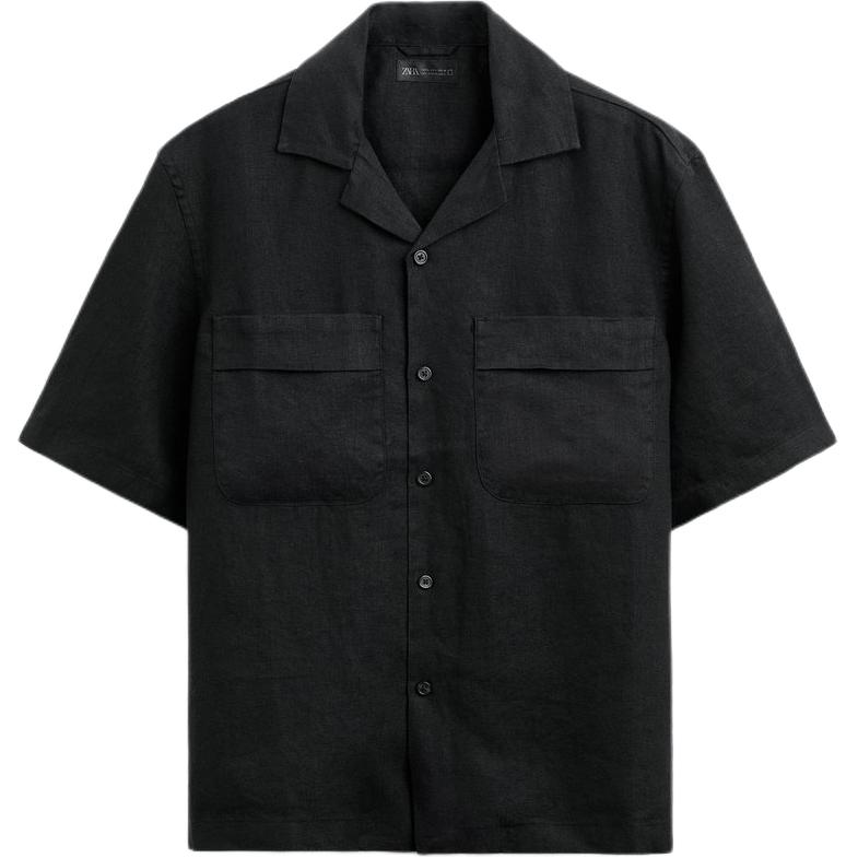 

Zara Loose Pure Linen Casual Short Sleeve Shirt Men shirts Black 1618404-800 S