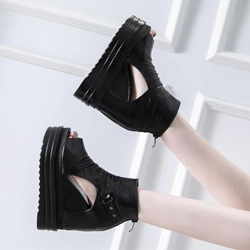 Fashion 2025 New Summer Fashion Platform Wedge Sandals Women 12CM High Heel Sexy Fish Mouth Waterproof Platform Elevation Cool Boots