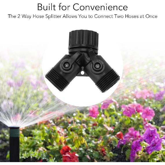 Tap Y Splitter 2 Way 2 Valves Hose Splitter Connector for Garden Hose Faucet EU Standard 4pcs (Black)
