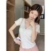 No price reduction #Chic V-neck short-sleeved T-shirt women's summer Korean version versatile slim-fitting short top