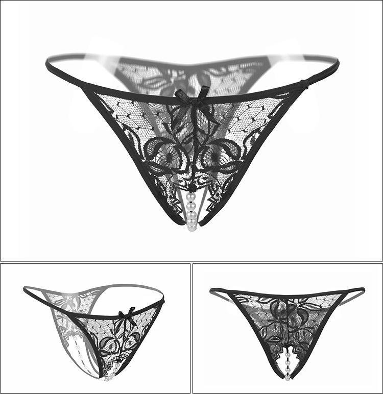 Sexy Höschen mit niedriger Taille für Frauen mit Perlen-G-String und offenem Schritt KL09