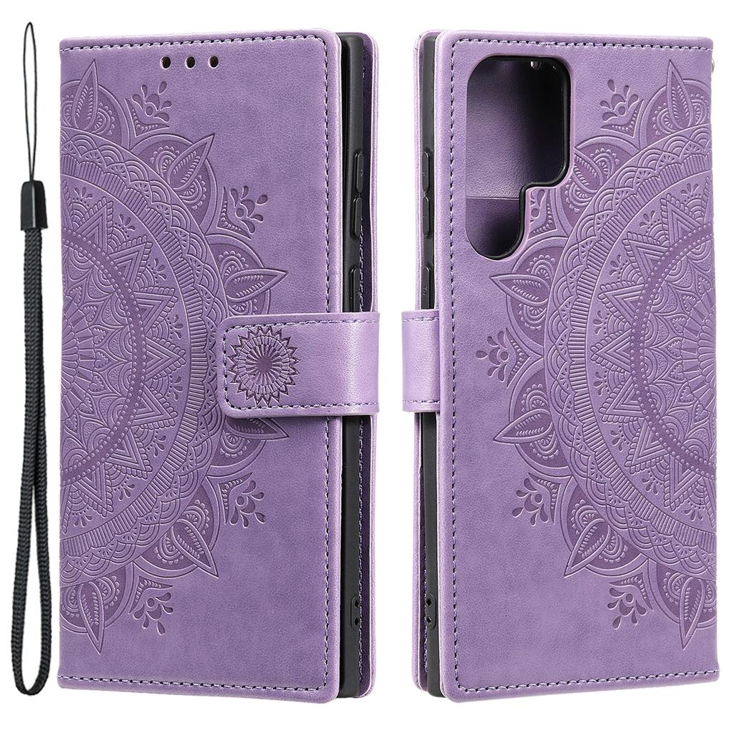 For Samsung Galaxy S24 Ultra Case PU Leather Mandala Flower Stand Cover with Strap