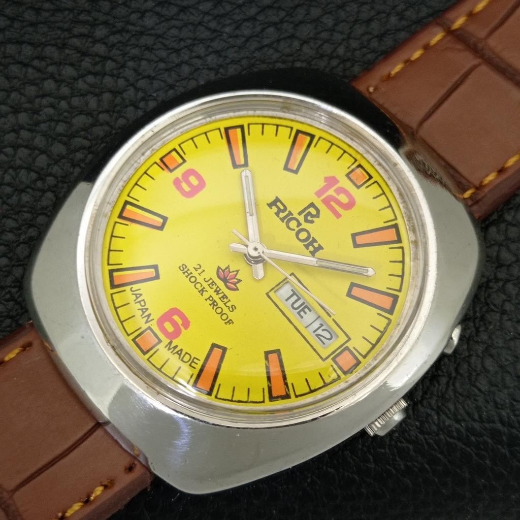 JAPAN VINTAGE RICOH R31 AUTOMATIC MENS YELLOW COLOR DIAL WATCH A707690-1