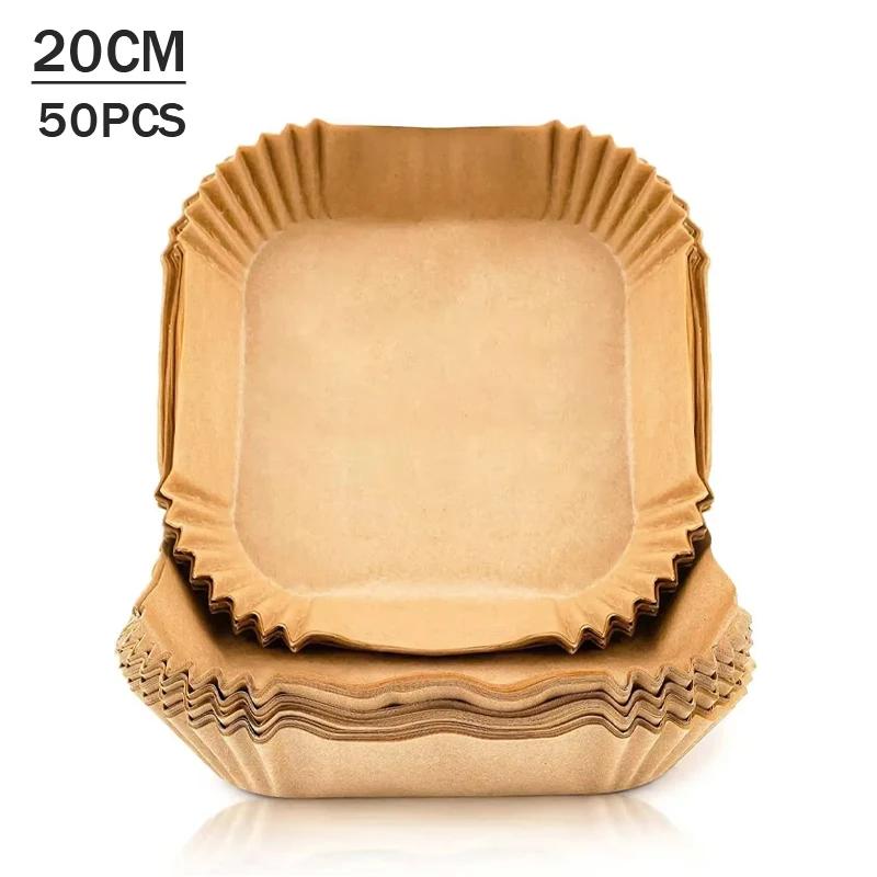 50-200 STÜCKE Heißluftfritteuse Pergamentpapier Lebensmittelqualität Antihaft-Backpapier Einweg Ölabsorbierende Einlage für Heimkochen Grill