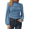 Women's Fashion Solid Color Long  Sleeves High Neck Pleated Slim Top