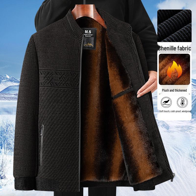 2025 Men's Plus Velvet Thickened Wool Coat - Autumn/Winter Style for Middle-aged and Elderly