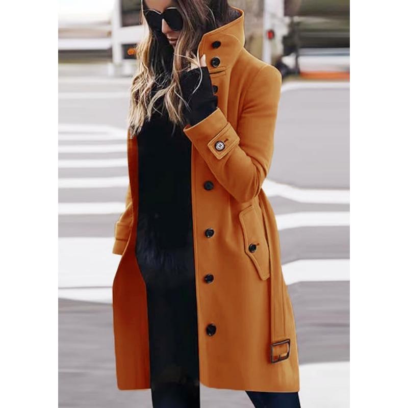 

Осенне-зимнее шерстяное женское пальто большого размера, однобортное, с несколькими пуговицами, шерстяное пальто с пуговицами на шее 3XL жёлтый