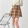 Plus Size Wool Plaid High-Waist Pleated Skirt - Retro Winter Style for Women