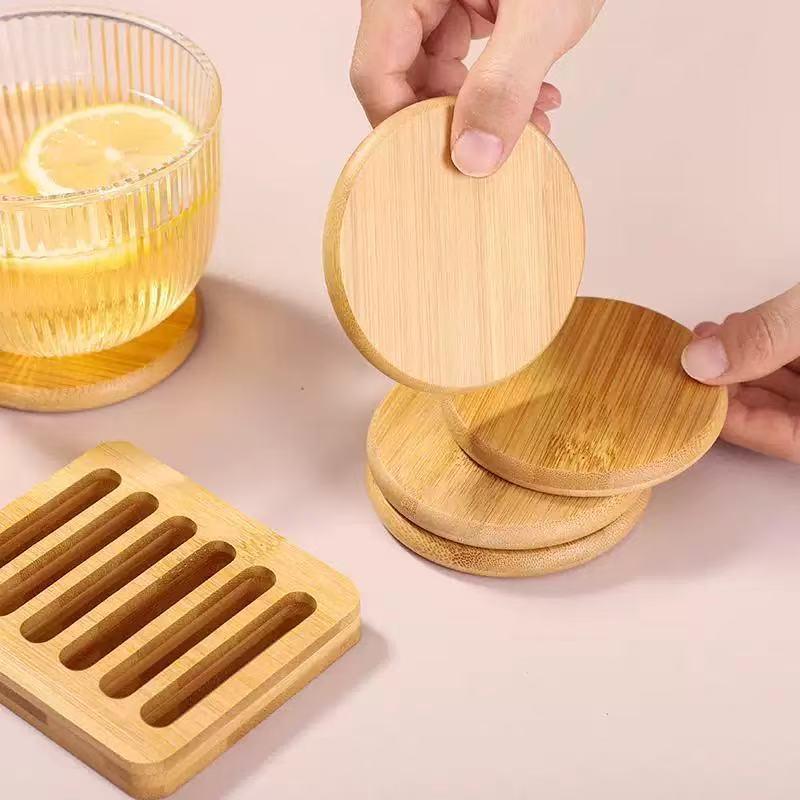 Ensemble de sous-verres en bambou Créatif Simple Antidérapant Résistant à la Chaleur Ronds pour Table à Manger Cuisine Bar Décoration de Maison Cadeau