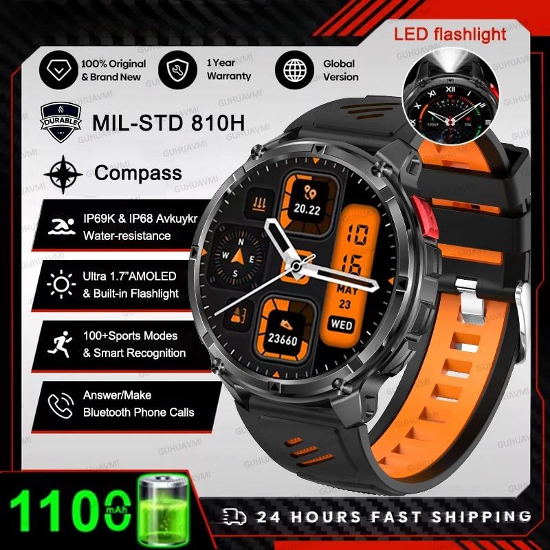 2026 New 1100mAh Battery Outdoor Ultra Durable Men Smartwatch Flashlight Heart Rate Bluetooth Call 5ATM Waterproof Sports Smart Watch