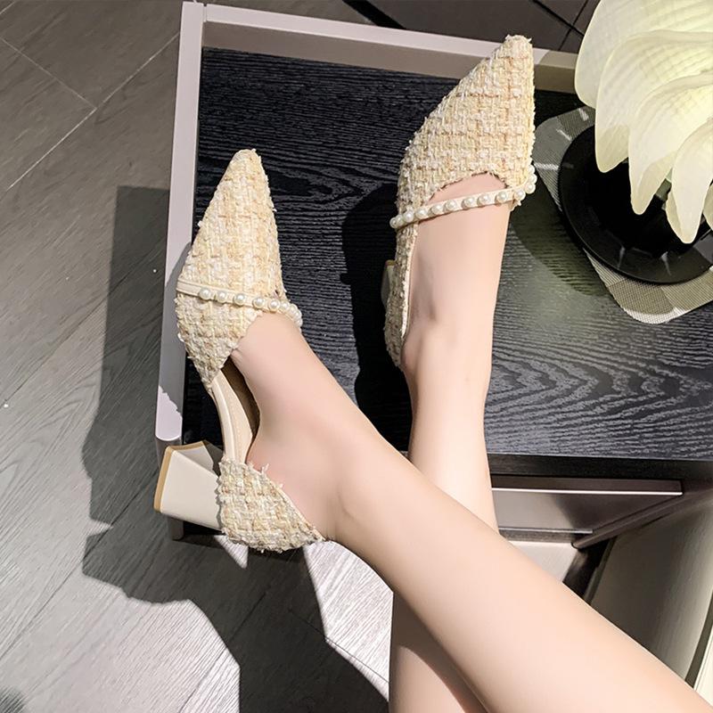 Französische Einzel-Schuhe Damen Dicke Ferse 2025 neu Frühling vielseitig sanft Abendwind spitz elegantes Temperament mittelhohe Absätze