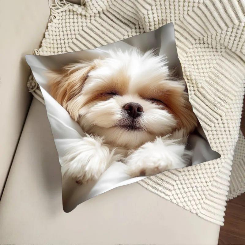 Shih Tzu Sleeping Design Cushion Covers Chair Living Room Pillowcase Cozy Zipper Sofa Pillow Covers Bedroom Indoor Home Decor