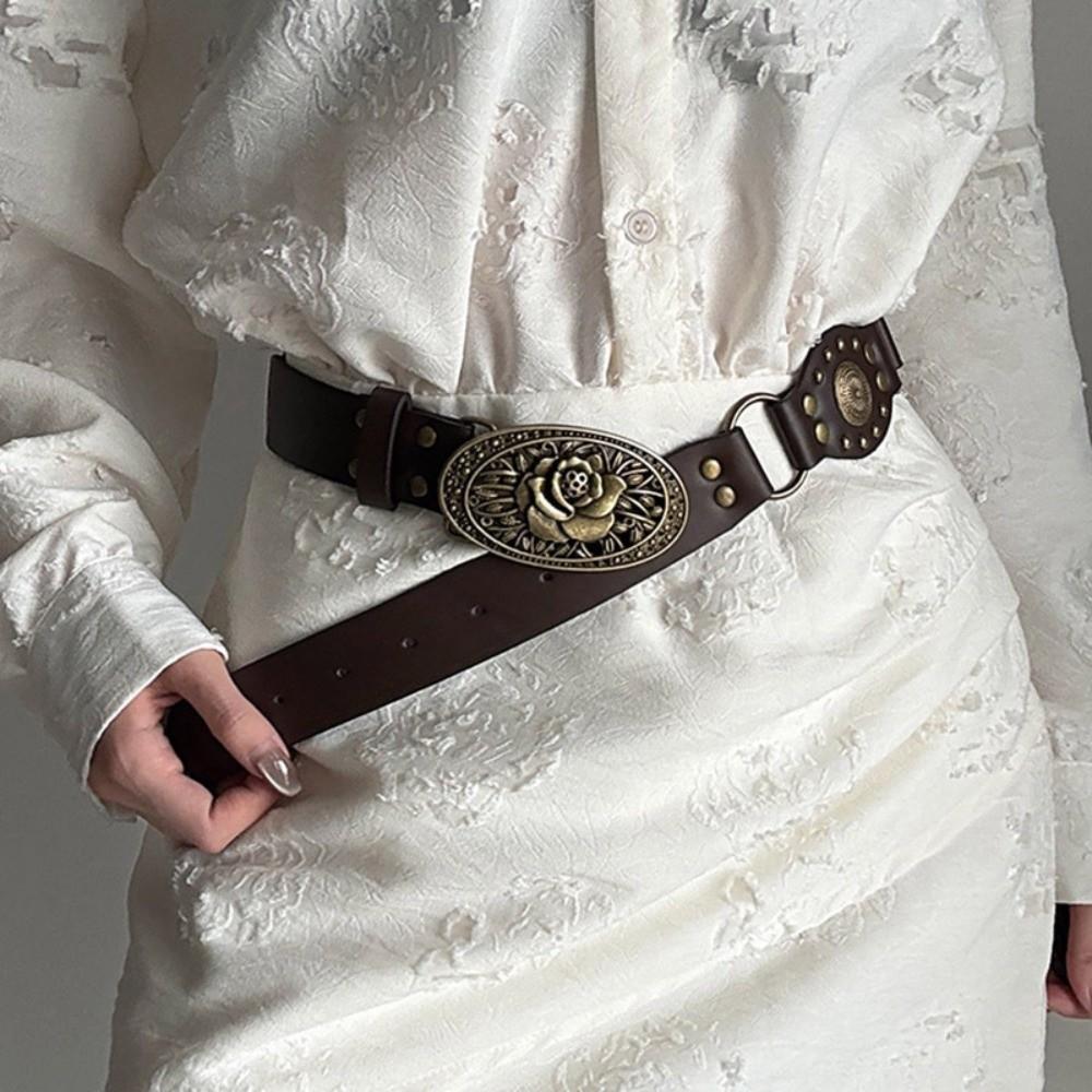 

Hollow Vintage Waist Belts Rivet Heavy Duty Belt Fashion PU Leather Belt Punk Fashion Carved buckle