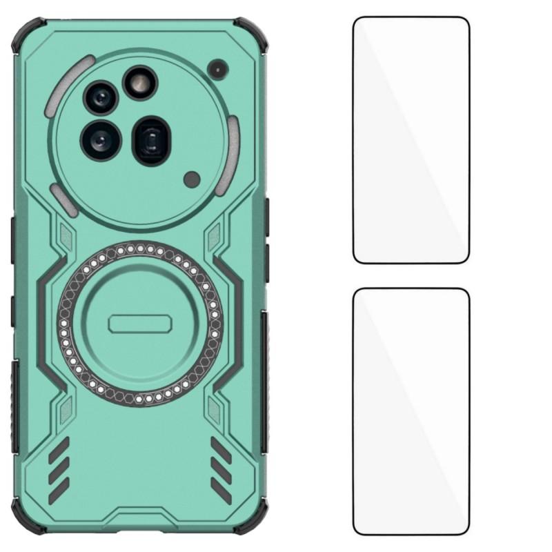 

For Nothing Phone (3a) Pro Magnetic Case WANLONFENG DJ Series PC TPU Phone Cover with 2Pcs Tempered Glass Film Green