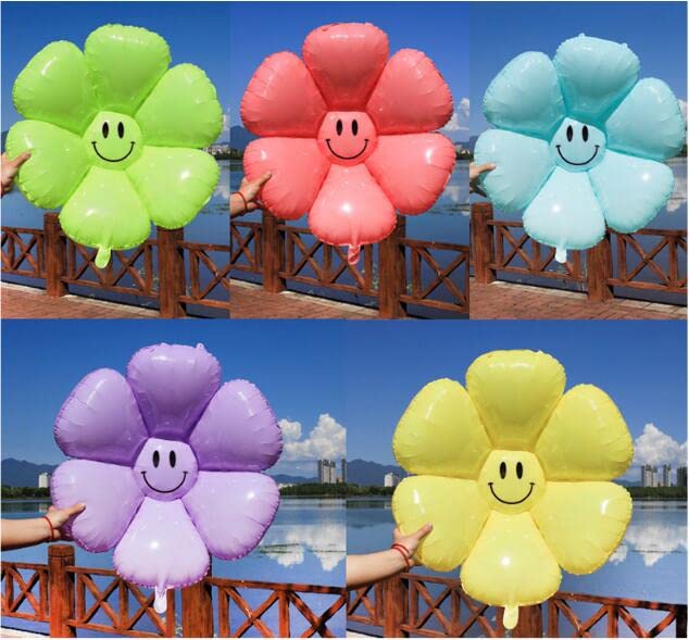 Flower Film Balloons, Daisy Balloons, Flower, Macaron Colors (5 Colors), Set of 10