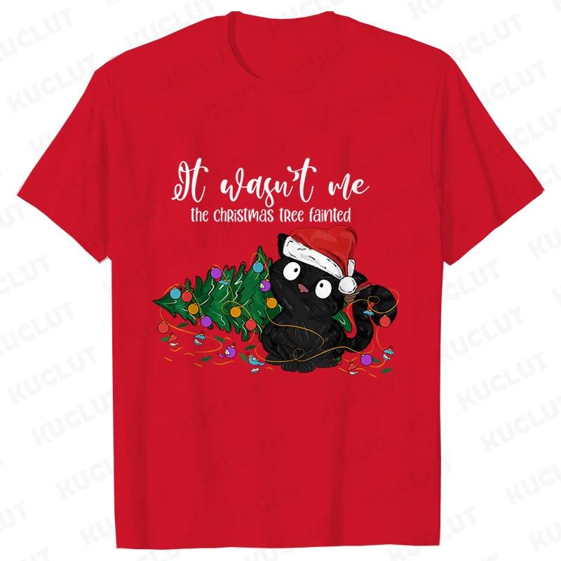 It Wasn's Me Christmas Cat Men T-shirt Christmas Tree Casual Fashion Xmas Aesthetic Short Sleeve Tees