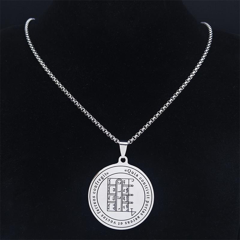 The First Pentacle of the Moon Solomon Occult Pentacle Grimoire Brass Magic Stainless Steel Statement Necklace Jewelry collares