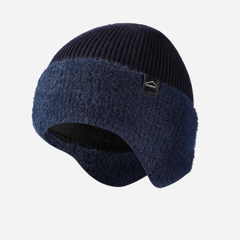 Knitted Cap Men's Winter Velvet Warm Cap Thick Cold-Resistant Riding Wool Cap