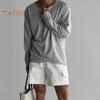 Spring Autumn Men Top Round Neck Long Sleeves Thin Hollow Out Solid Color Loose Mid Length Pullover Hip Hop Streetwear Sweatshirt