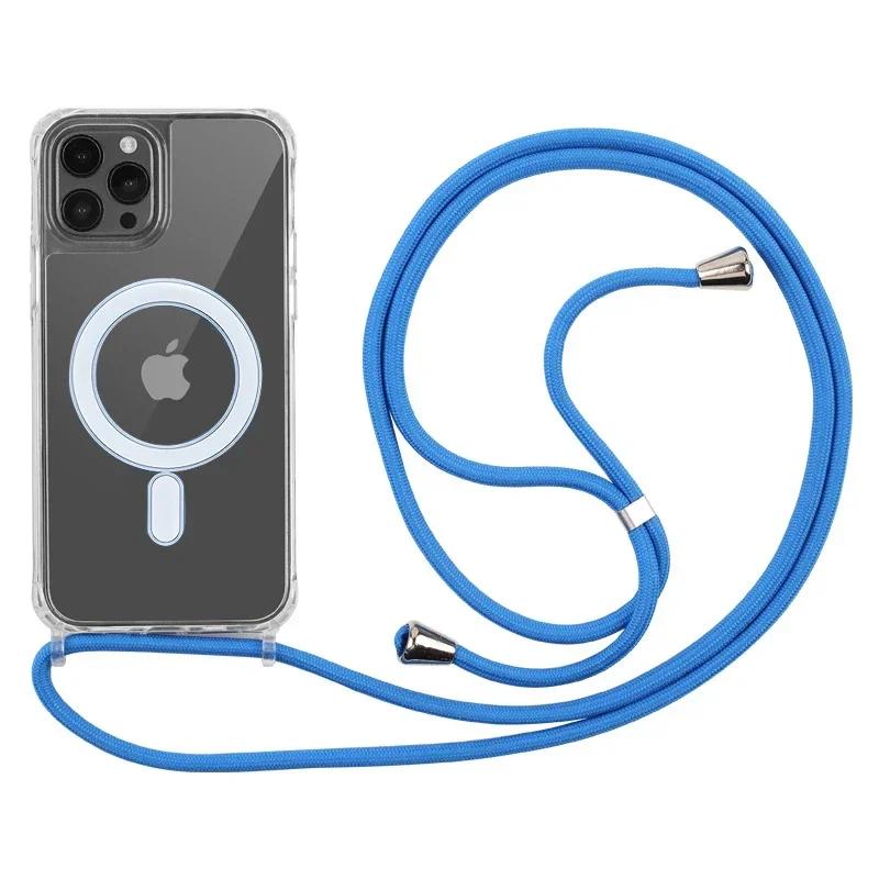 

Crossbody Lanyard Clear Magnetic Case For 17 Air 16 15 Plus 14 13 12 Pro Max 11 For Magsafe Acrylic Hard PC Back Cover iPhone 12