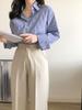 Casual Striped Shirt for Women Long-sleeved Loose Professional Shirt Blue Cardigan Tops Female Clothing Autumn