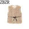 Autumn and Winter New Arrivals Women's Clothing Zr European and American Style Fashionable Versatile Round Neck Sleeveless Vest with Belt Plush Jacket