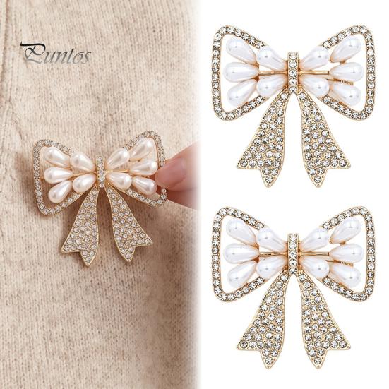 Elegant Bow Brooch with Faux Pearls Rhinestones, Women Vintage Bowknot Alloy Pin Lapel Pin, Jewelry Accessories for Coats Dresses Shawls Shirts