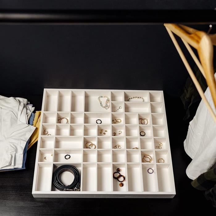 Creative Deco Vitrine Plateau Étagère Bois Blanc| 51 Compartiments | 52 x 46 x 5 cm | Rangement Bijoux Armoire Tiroir | Organisateur