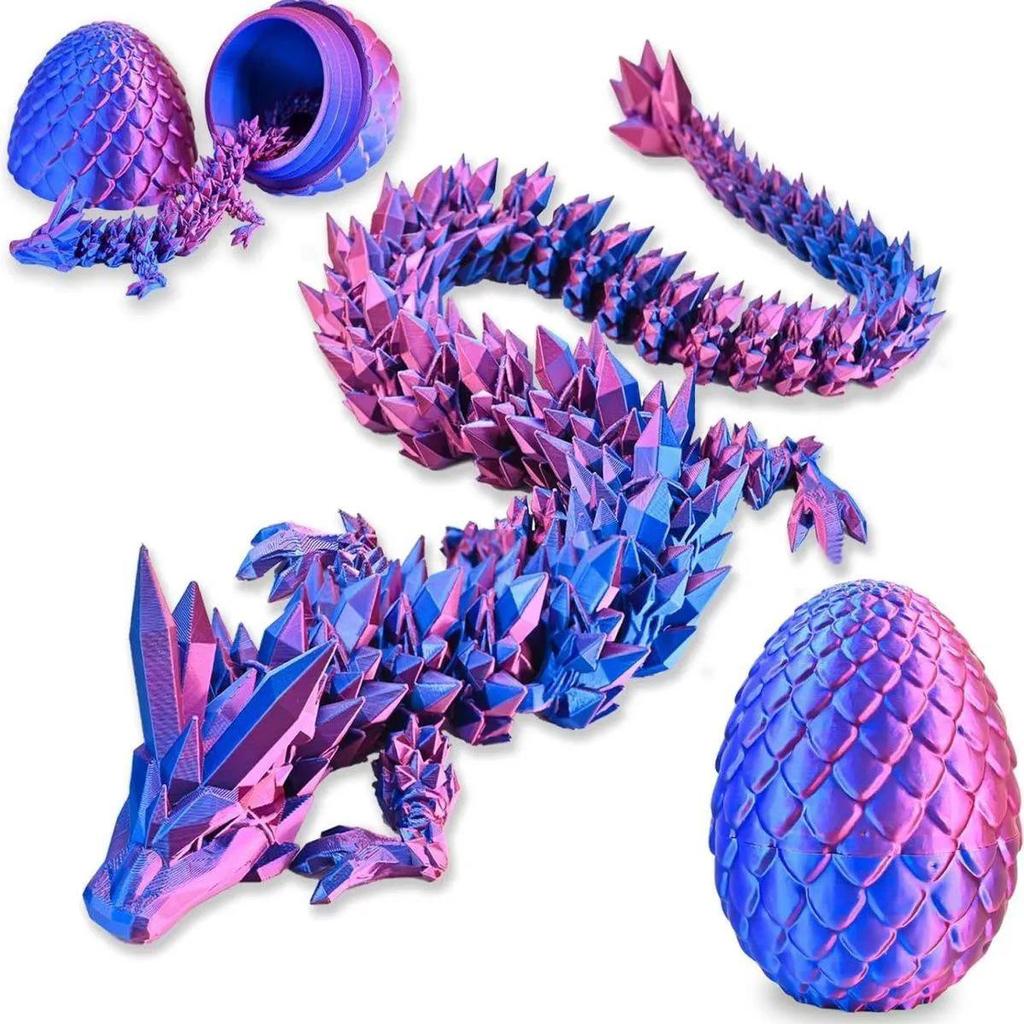 3D Printed Crystal Dragon Figurine with Movable Joints - Perfect Children's Birthday Gift