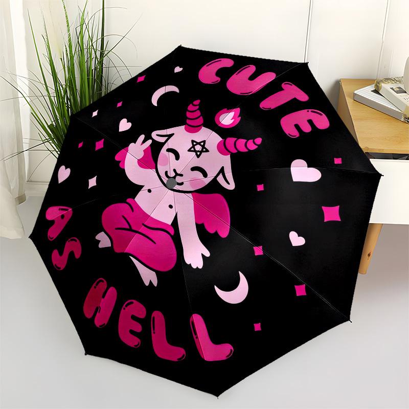 1pc Cute Devil Automatic Folding Umbrella, Heavy Duty 8 Rib Iron Frame,  Suitable for Travel, Daily Use, Birthday, Decor Gift  42