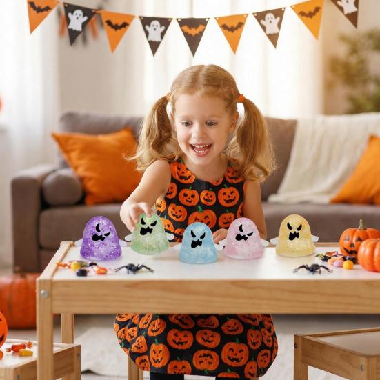 5Pcs Halloween Ghost Slow-Rising Squeeze Toy Set TPR Fidget for Stress Relief Portable Decompression Gadget for Kids Adults Fun Party Favor Gift Box