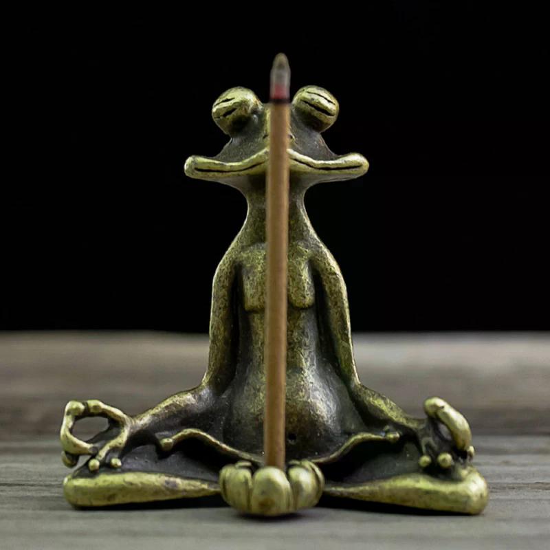 1PC Retro Copperware Incense Socket Zen Frog Ornaments Solid Pure Copper Frog Tea Pet Incense Holder Ornaments