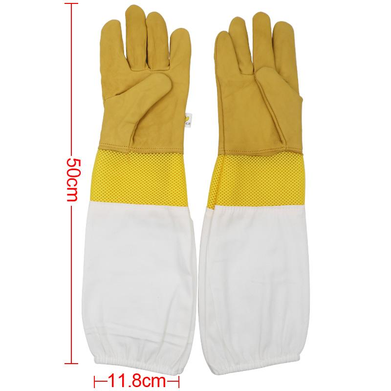 Beekeeping Gloves Yellow Short Mesh Protective Sleeves Breathable leather and Cloth Anti Bee Apiculture Beekeeping Gloves