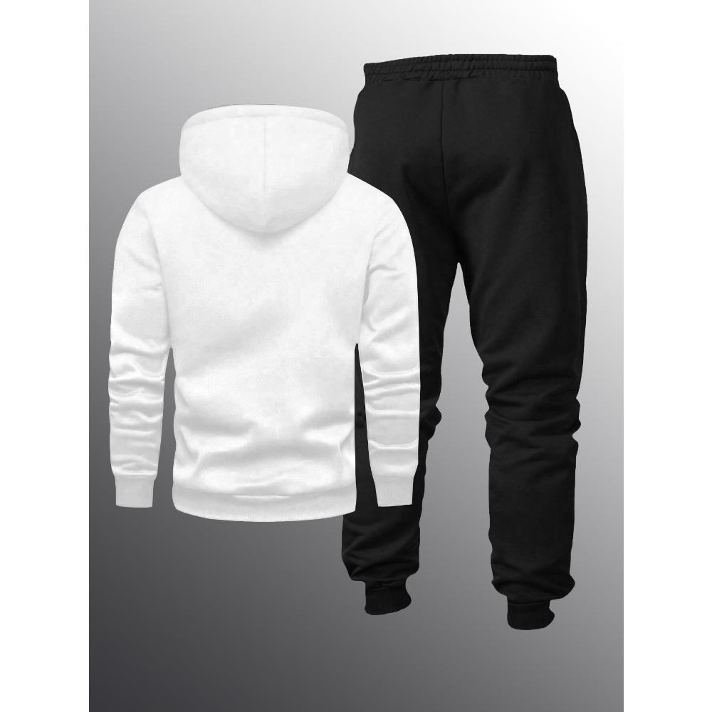 Men's Vacation Style Printed Sportswear and Pants Set, Casual Sportswear Drawstring Pants Set, Autumn and Winter Men's Outdoor 2 Piece Set