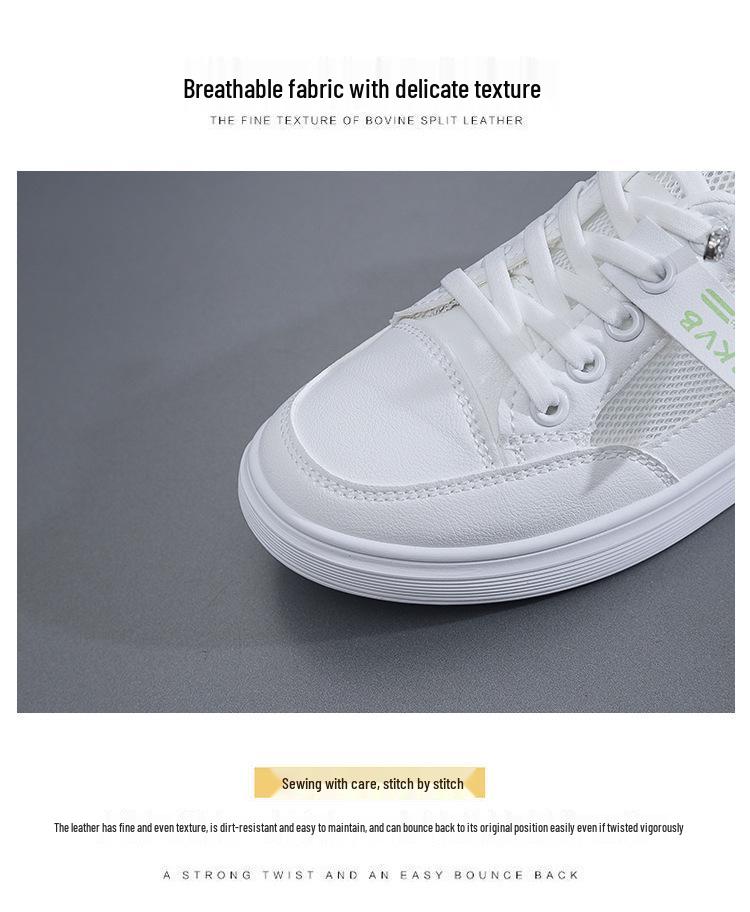 2025 Summer Women's Mesh Breathable Casual Sneakers - Korean Style, Non-slip, Fashionable Soft Sole, White.