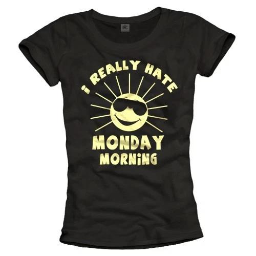 Funny shirt with print MONDAY women s top fun T-shirt black S M L 36 38 40 New- S