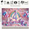 2D Kids 4th Birthday Backdrop with Gifts, Cake & Rainbow for Toddler Party