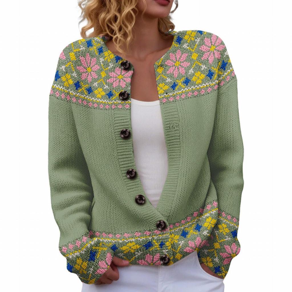 Round Neck 3D Print Cardigan Sweater TX-YK01