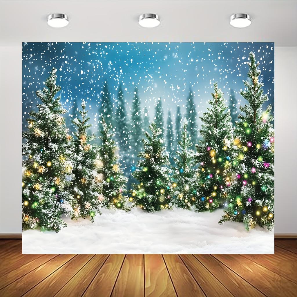 2D Snow Landscape Forest Christmas Background Cloth Indoor and Outdoor Christmas Activity Photography Background