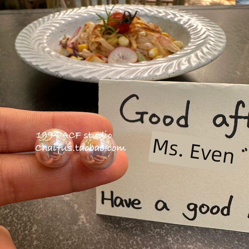 

Chai Fu Studio/E275 French Style Fairy Temperamental Light Pink Pearl Stud Earrings Ear-Caring All-Match Commute Earrings B round beads 12mm pair