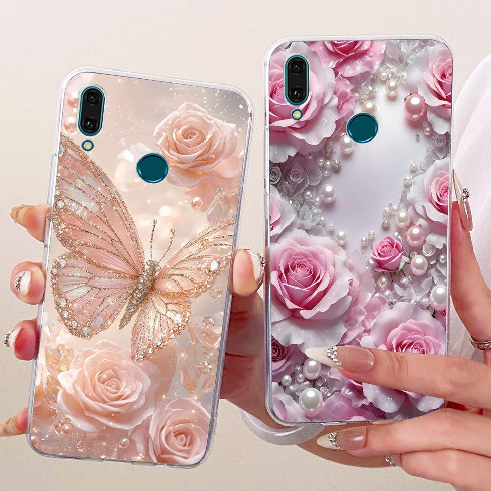 For Huawei Y9 2019 Case Cover Transparent Cute Cat Fashion Butterfly Funny Painted Casing For Huawei JKM-LX1 JKM-LX2 JKM-LX3