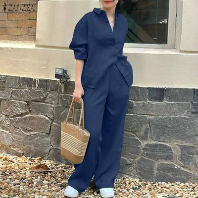 Women Long Sleeve Blouse and Pants Casual Two Piece Suit Sets