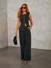 2026 Trendy Sleeveless Denim Jumpsuit Set: European & American Style Wide-Leg Two-Piece for Women
