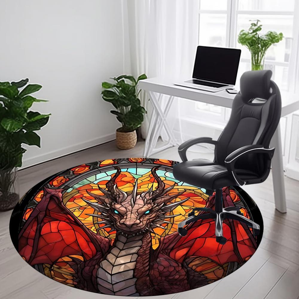 1pc Stained Glass Dragon Office Round Area Rug, Under Office Chairs Bedroom Living Room Home Decor, Room Deco, Available in Various Sizes