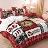 3pcs Red Plaid Reindeer Print Bedding Duvet Cover Set, Holiday Season Bedroom Decor, Ultra-Soft And Comfortable Material.