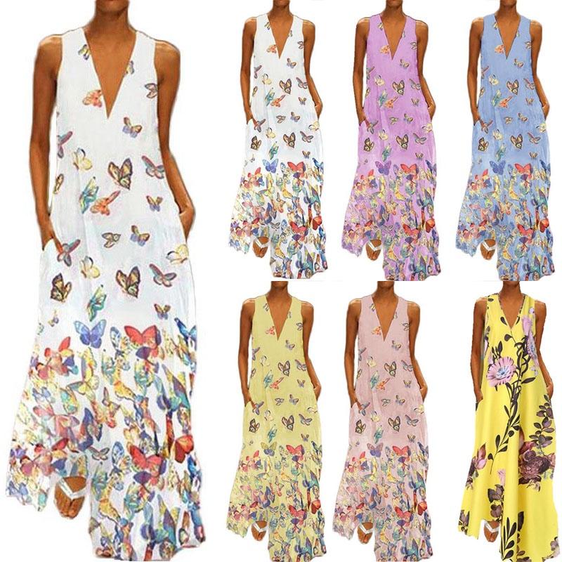 Elegant Women Sleeveless Bohemia Long Maxi Dress For Summer Beach Parties In Plus Sizes
