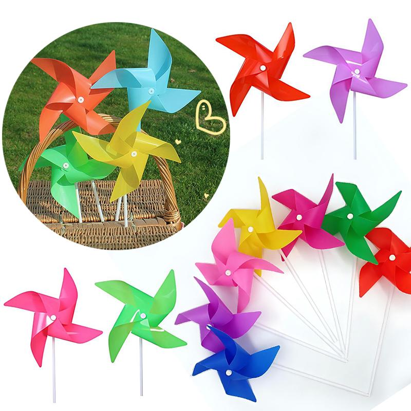 10PCS/Pack Colorful Windmills 19CM Size Random Mixed Color DIY Decorative Windmill Flower Garden Parterre Camping Decoration ZYF